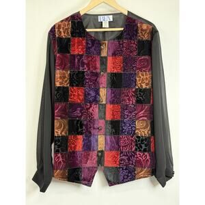 Vintage BFA Patchwork Velvet Top 24W Boho Whimsigoth Colorblock Statement Artsy